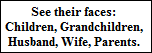 See their faces: 
Children, Grandchildren, 
Husband, Wife, Parents.